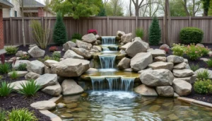 waterfall design, flow patterns, rock selection, plant integration, serene retreats