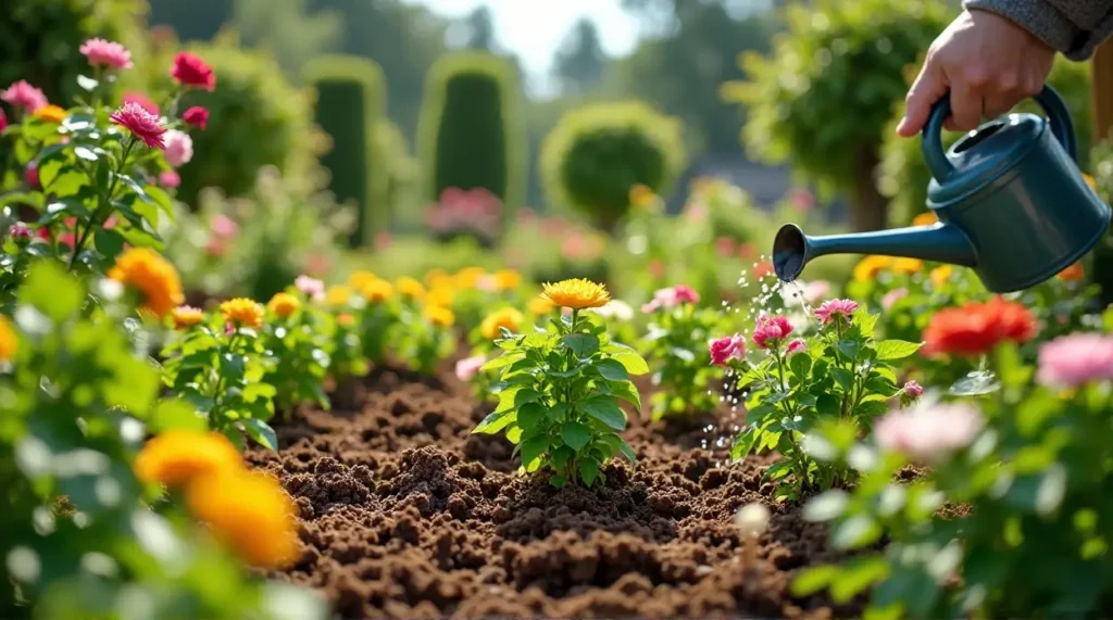 Beautiful Flowerbed and Flower Garden in the Courtyard