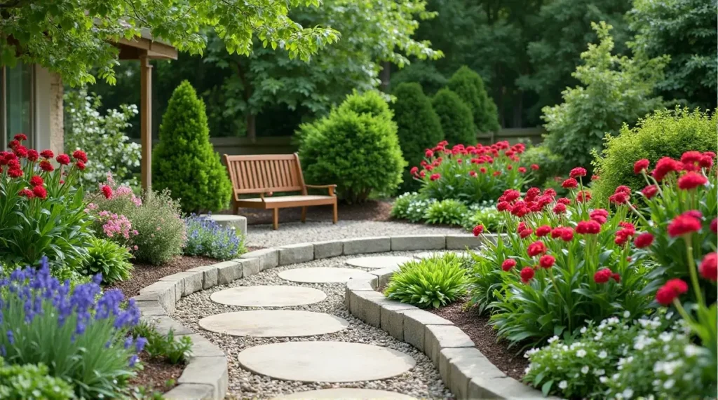 Beautiful Flowerbed and Flower Garden in the Courtyard