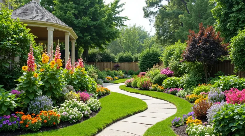 Beautiful Flowerbed and Flower Garden in the Courtyard