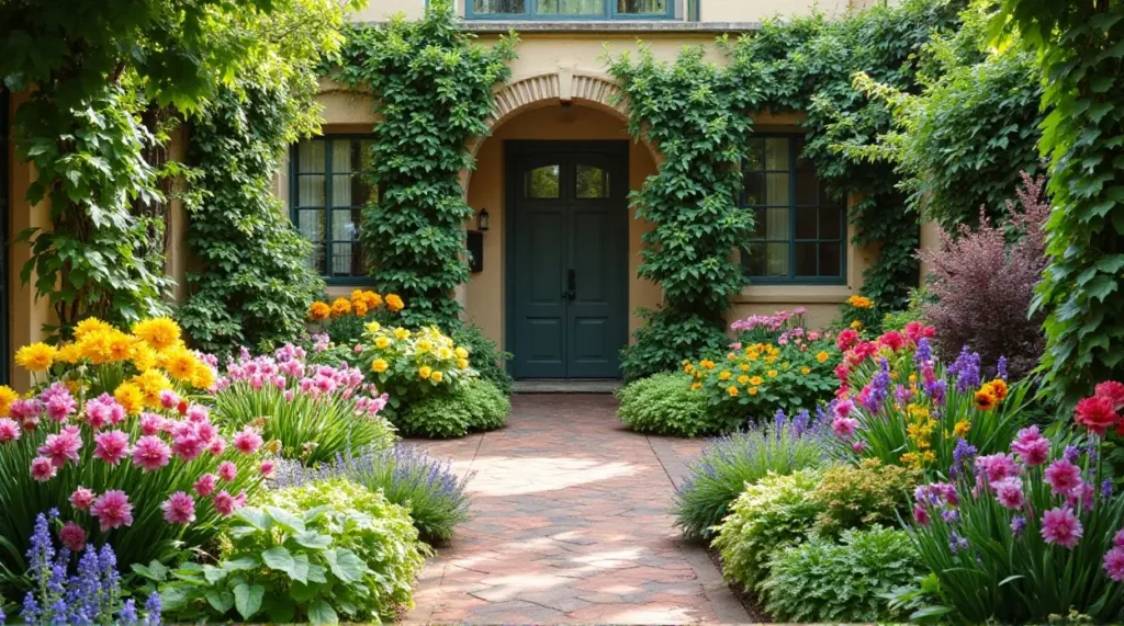 Beautiful Flowerbed and Flower Garden in the Courtyard