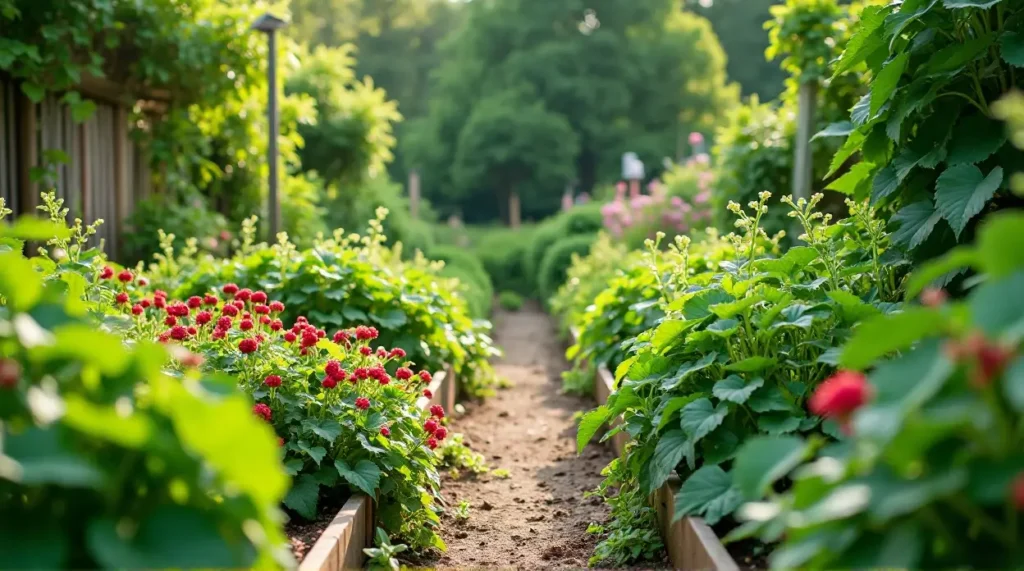 Lazy Gardener' /></div>
<p></a> A lush garden path is flanked by vibrant red flowers and dense green foliage, leading into the distance with a serene, sunlit backdrop of trees.</p>
<div style='text-align:center;