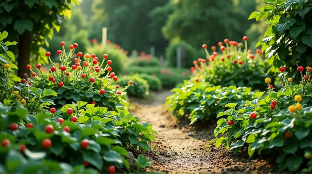 Lazy Gardener' /></div>
<p></a> A lush garden path is lined with vibrant red and yellow flowers, surrounded by green foliage, under a soft, sunny sky.</p>
<div style='text-align:center;
