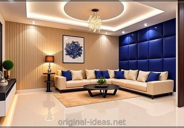 Modern Elegance: Serene Living Room with Minimalist TV & Cozy Comfort