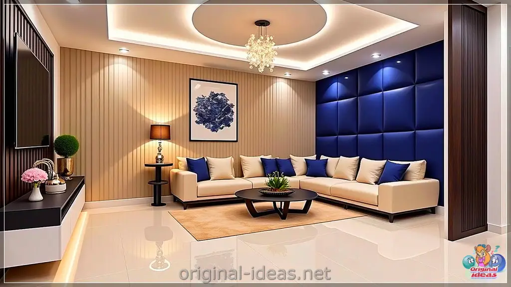 Modern Elegance: Serene Living Room with Minimalist TV & Cozy Comfort