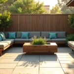 24 Cozy Garden Escapes: Wooden Sectional Sofa & Vibrant Patio Oasis