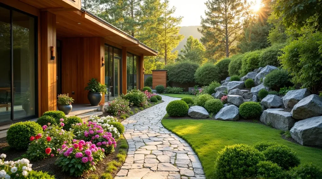 A Contemporary Wooden Retreat Wrapped in Vibrant Gardens