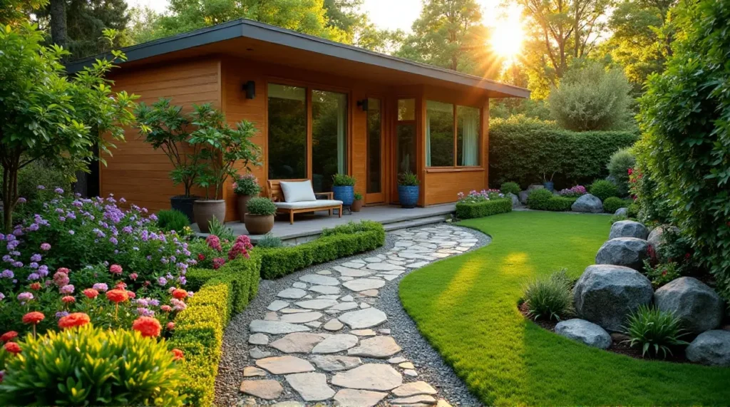 A Contemporary Wooden Retreat Wrapped in Vibrant Gardens