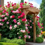 Enchanting Rose-Covered Trellis: A Garden's Colorful Symphony