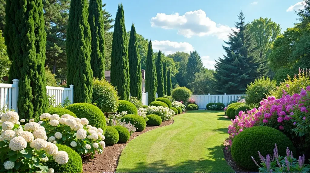 Evergreen Elegance: A Serene Garden Symphony in Bloom