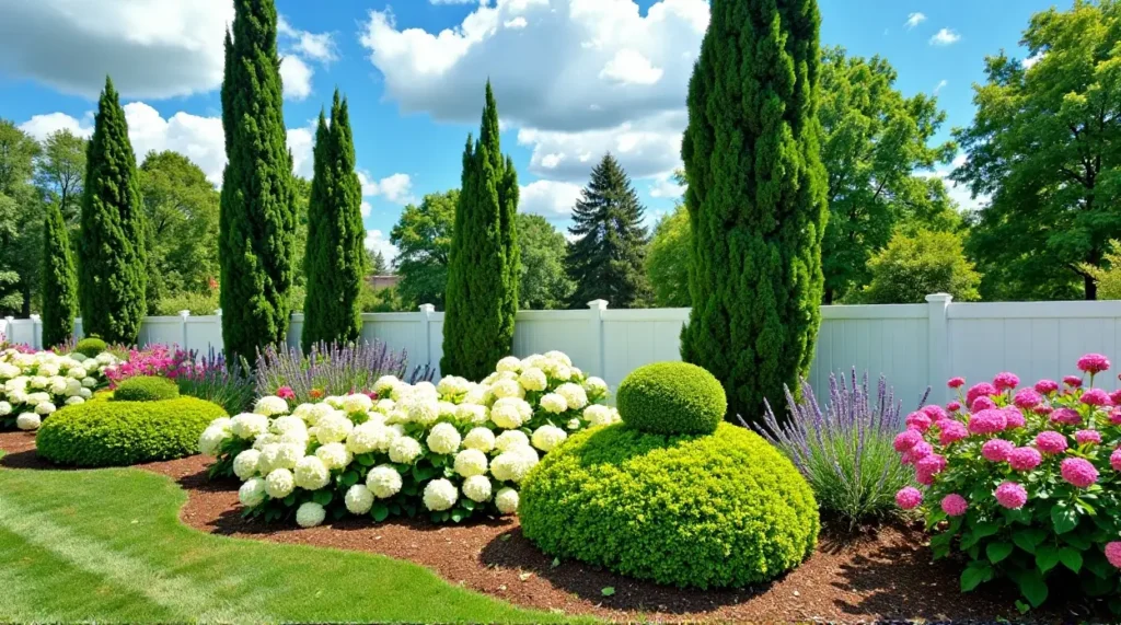 Evergreen Elegance: A Serene Garden Symphony in Bloom