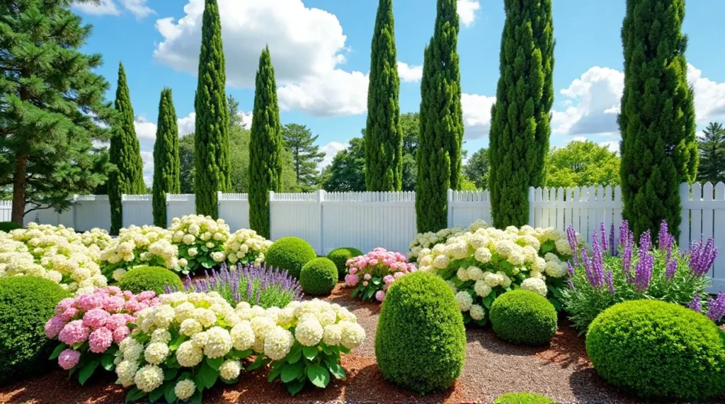 Evergreen Elegance: A Serene Garden Symphony in Bloom