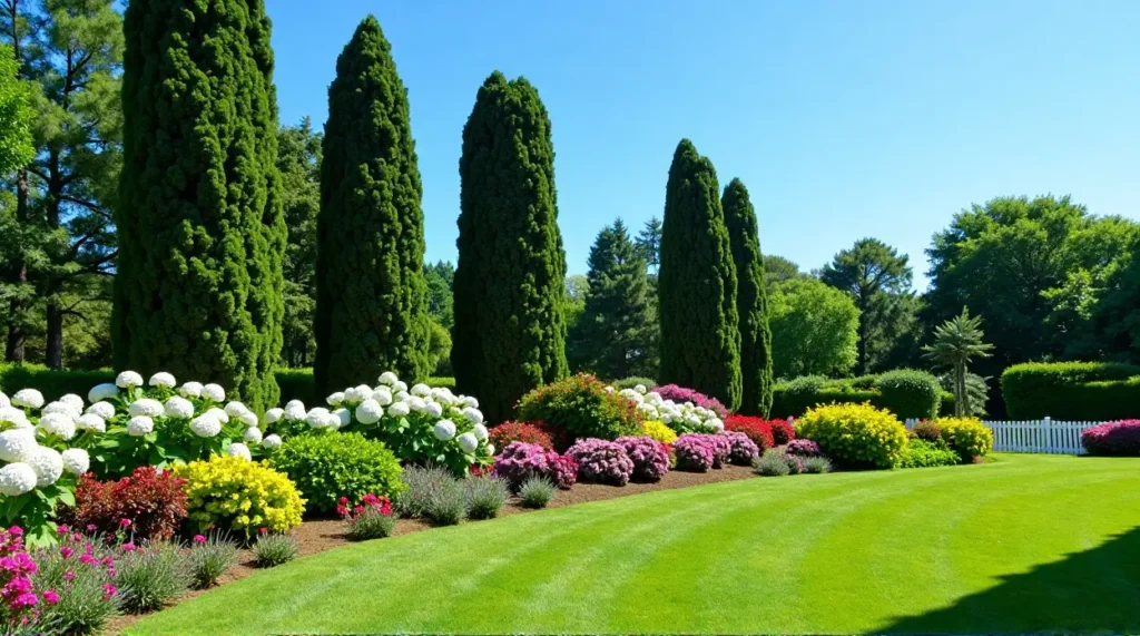 Evergreen Elegance: A Serene Garden Symphony in Bloom