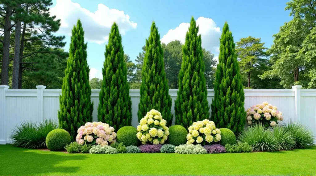 Evergreen Elegance: A Serene Garden Symphony in Bloom