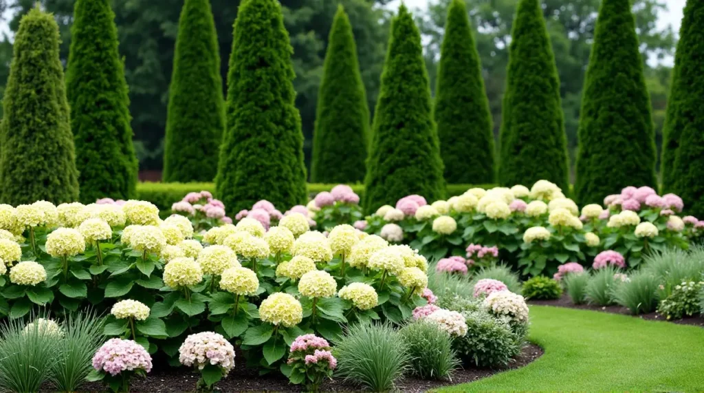 Evergreen Elegance: A Serene Garden Symphony in Bloom