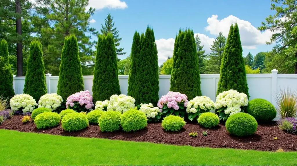 Evergreen Elegance: A Serene Garden Symphony in Bloom