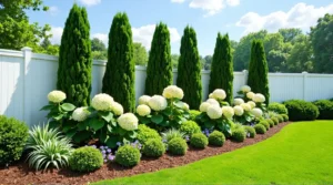 Evergreen Elegance: A Serene Garden Symphony in Bloom
