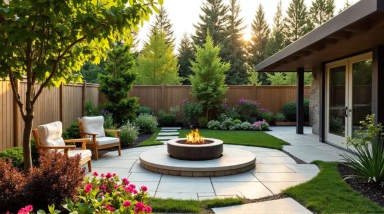 Modern Backyard Garden with Fire Pit Charm