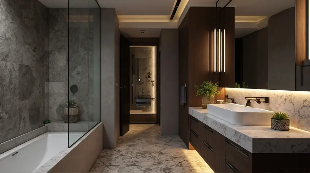 Upgrade Your Bathroom: 5 Fun Modern Design Ideas Transform Space! - Statement Surfaces Layered Lighting