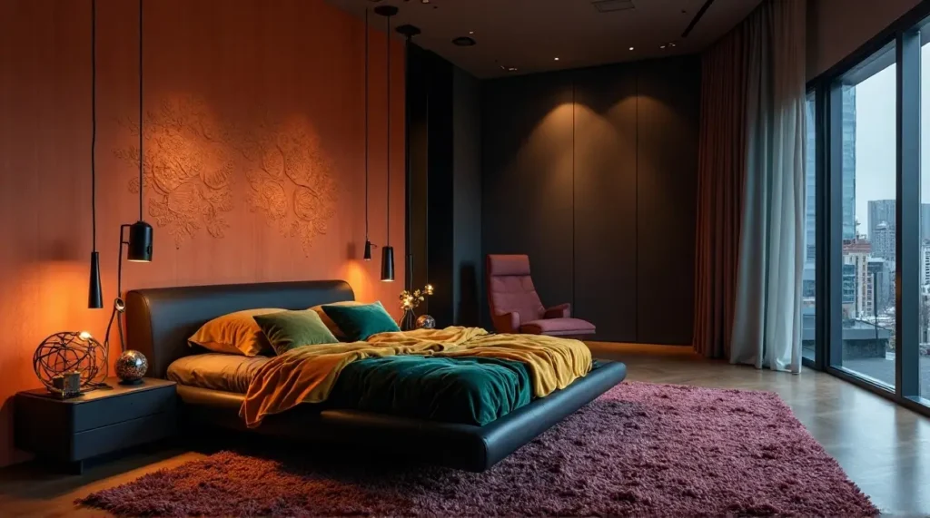 2026 Urban Bedroom Oasis: Bold Curves, Velvet Layers & Moody Indigo Glow