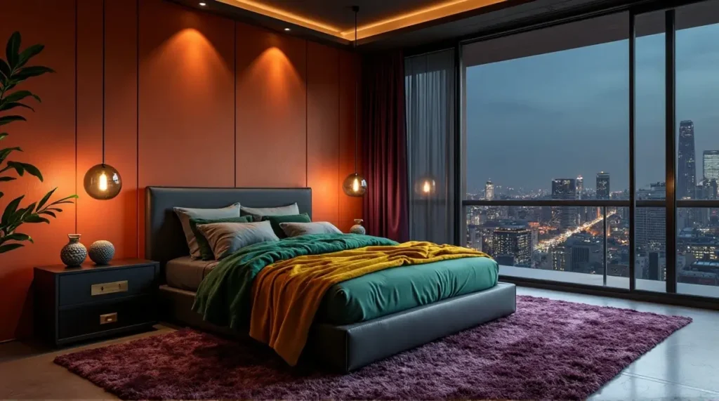 2026 Urban Bedroom Oasis: Bold Curves, Velvet Layers & Moody Indigo Glow