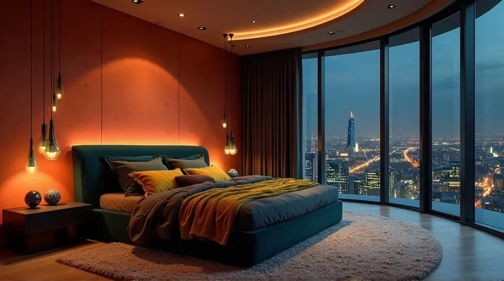 2026 Urban Bedroom Oasis: Bold Curves, Velvet Layers & Moody Indigo Glow