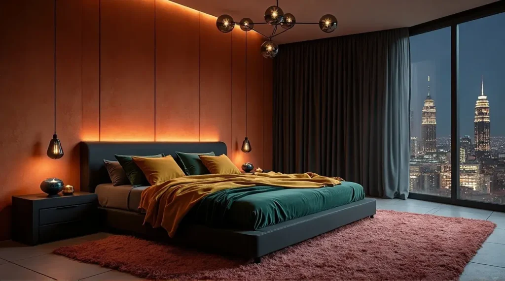 2026 Urban Bedroom Oasis: Bold Curves, Velvet Layers & Moody Indigo Glow