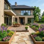 Beautiful Home Exterior Ideas Seamlessly Blend Your Wooden Deck and Garden