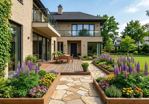 Beautiful Home Exterior Ideas Seamlessly Blend Your Wooden Deck and Garden
